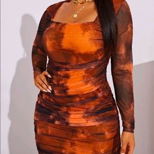 Long Sleeve Orange & Black BodyCon Dress